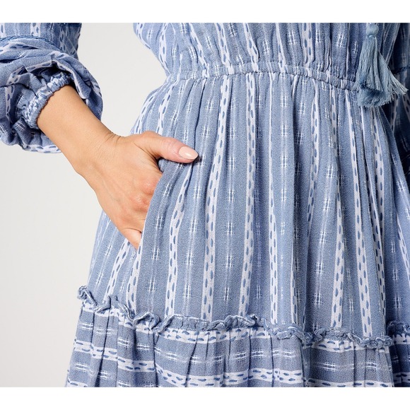 Destination 365 Regular Printed Clipped Dot Midi Dress Blue White L - Picture 3 of 5